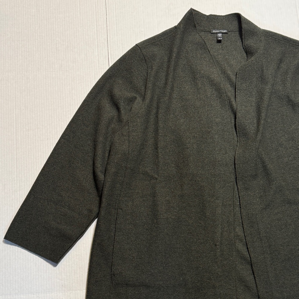 EILEEN FISHER Lightweight Boiled Wool High Collar Open Front Jacket Woodland 3X - Picture 8 of 15